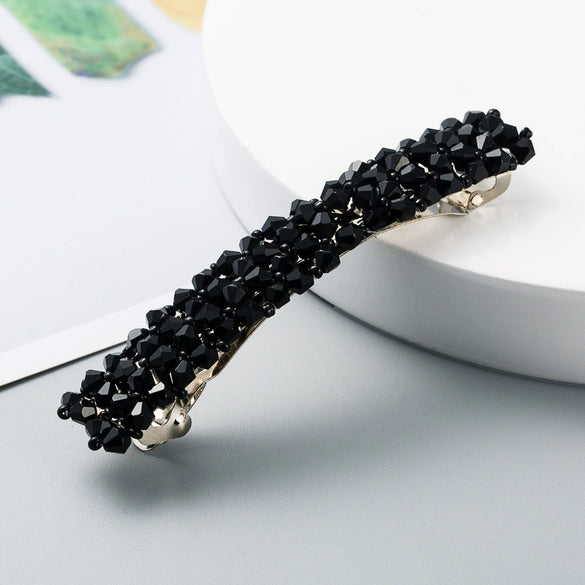 Retro Crystal Beaded Hair Clip For Women Simple All Match Side Clip Word Clip Hair Accessory
