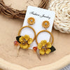 Retro Crystal Flower Big Circle Handmade Earrings For Women With Mixed Material