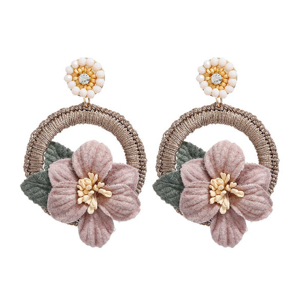 Retro Crystal Flower Big Circle Handmade Earrings For Women With Mixed Material