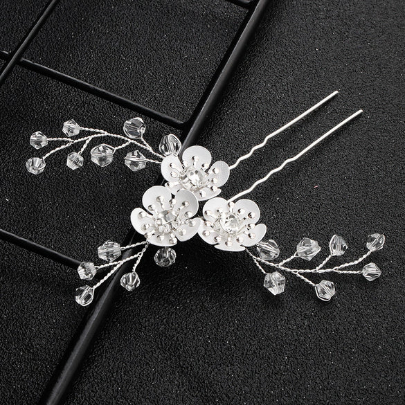 Retro Crystal Flower Handwoven Hairpin Bridal Headdress For Hanfu And Dress Accessories