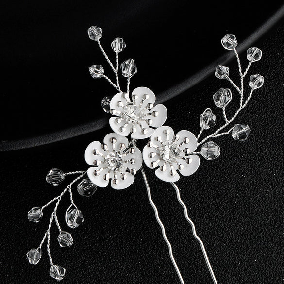 Retro Crystal Flower Handwoven Hairpin Bridal Headdress For Hanfu And Dress Accessories