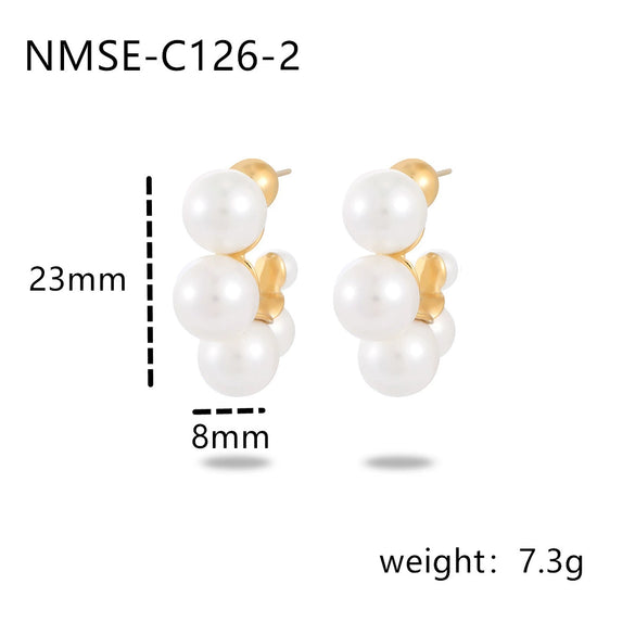 Retro Cshaped Pearl Stainless Steel Earrings For Women With Electroplating Treatment