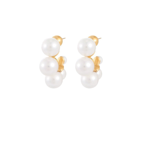 Retro Cshaped Pearl Stainless Steel Earrings For Women With Electroplating Treatment