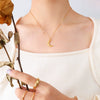 Retro Cute Crescent Pendant Clavicle Chain Necklace In Titanium Steel With 18K Gold Plated Electroplating