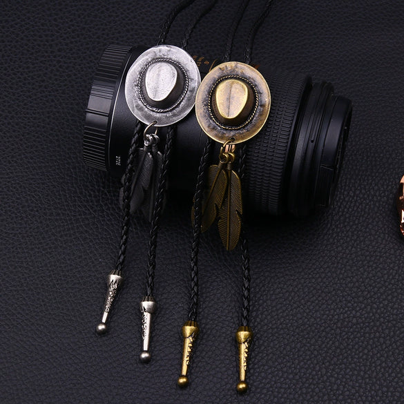 Retro Denim Hat Jazz Hat Feather Pendant Sweater Chain Polo Tie Alloy Material Geometric Pattern Electroplating For Men And Women Couple