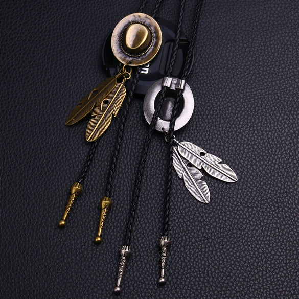 Retro Denim Hat Jazz Hat Feather Pendant Sweater Chain Polo Tie Alloy Material Geometric Pattern Electroplating For Men And Women Couple