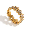 Retro Design Stainless Steel 18K Gold Plated Bracelet With Flower Daisy Full Diamond Micro Inlaid