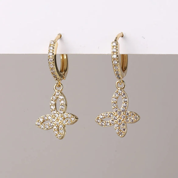 1 Pair Retro Devil'S Eye Heart Shape Butterfly Inlay Copper Zircon Drop Earrings