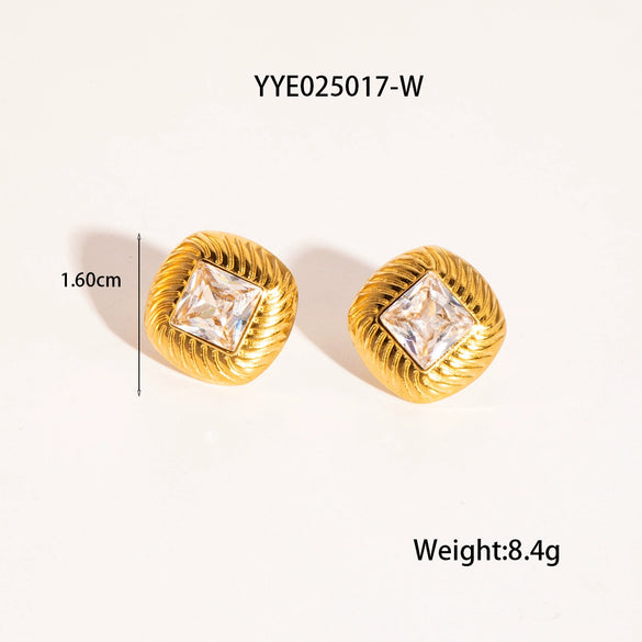 Retro Diamond Twill Zircon Pendant Necklace And Earrings Set For Women Stainless Steel Diamond Shaped Gemstone Pvd Furnace Vacuum Real Gold Plating