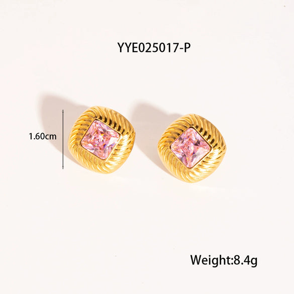Retro Diamond Twill Zircon Pendant Necklace And Earrings Set For Women Stainless Steel Diamond Shaped Gemstone Pvd Furnace Vacuum Real Gold Plating