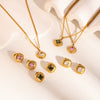 Retro Diamond Twill Zircon Pendant Necklace And Earrings Set For Women Stainless Steel Diamond Shaped Gemstone Pvd Furnace Vacuum Real Gold Plating