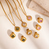 Retro Diamond Twill Zircon Pendant Necklace And Earrings Set For Women Stainless Steel Diamond Shaped Gemstone Pvd Furnace Vacuum Real Gold Plating