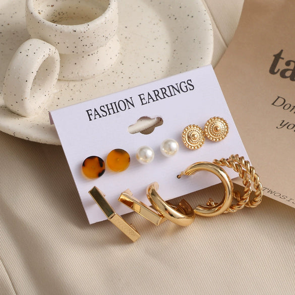 Retro Diamondencrusted Crystal Alloy Geometric Women's Earrings Set With Microinlay