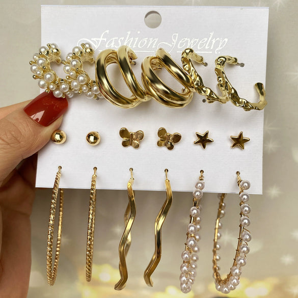 Retro Diamondencrusted Crystal Alloy Geometric Women's Earrings Set With Microinlay