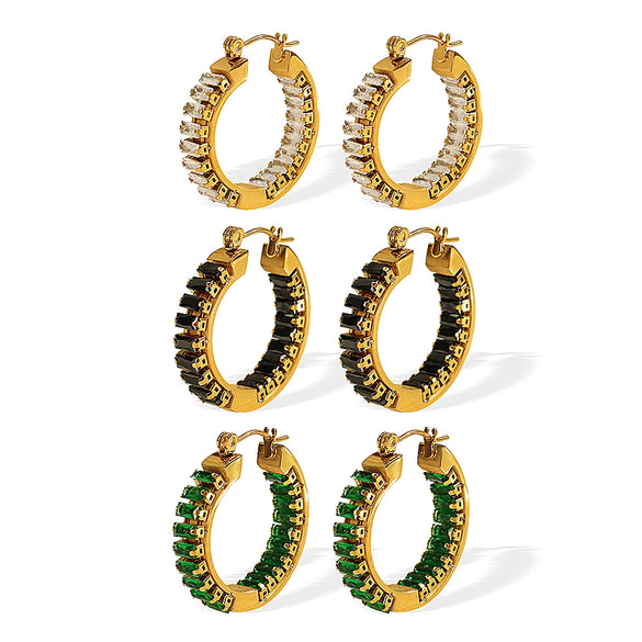 Retro Diamondencrusted Emerald 316L Stainless Steel Earrings With Electroplating For Women
