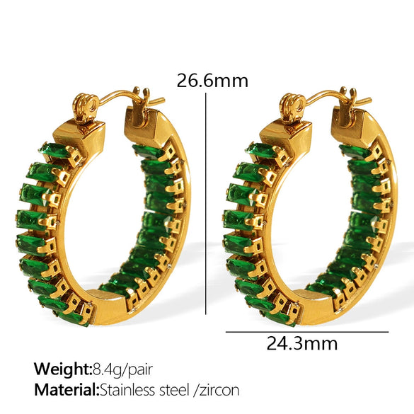 Retro Diamondencrusted Emerald 316L Stainless Steel Earrings With Electroplating For Women