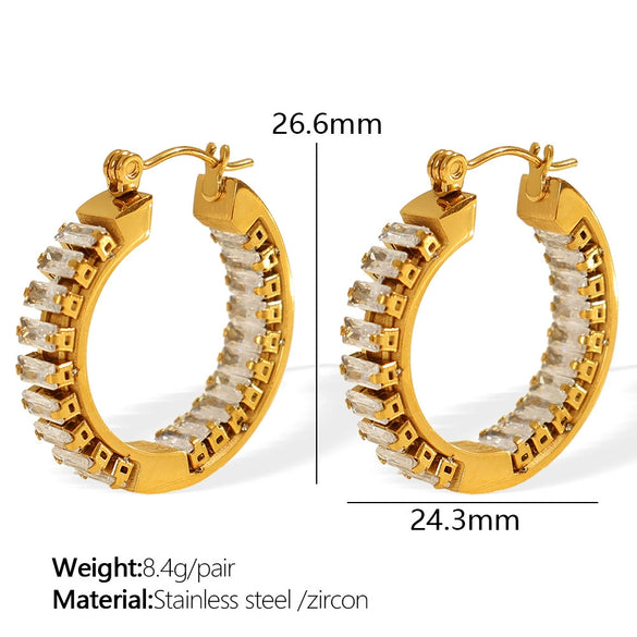Retro Diamondencrusted Emerald 316L Stainless Steel Earrings With Electroplating For Women