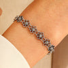 Retro Distressed Flower Alloy Bracelet With Hollow Design And Electroplating For Women