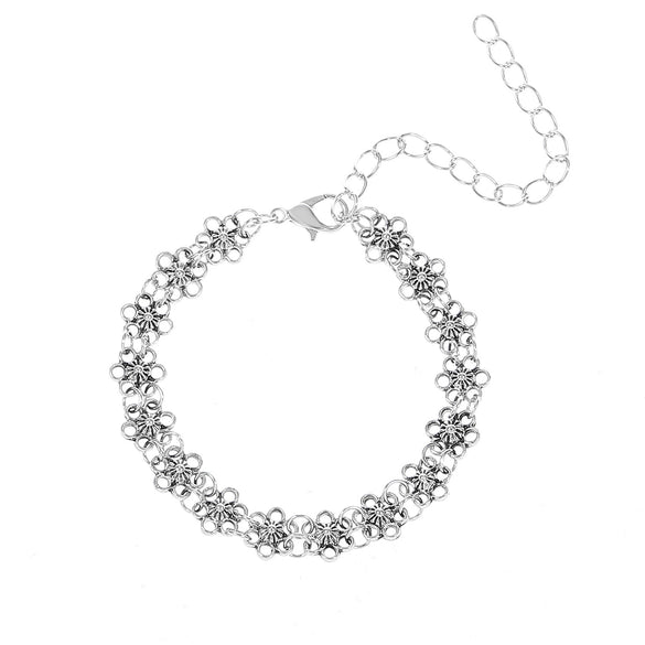 Retro Distressed Flower Alloy Bracelet With Hollow Design And Electroplating For Women