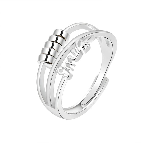 Retro Distressed Sterling Silver Geometric Anxiety Ring For Women Adjustable Open Ring Electroplated Jewelry