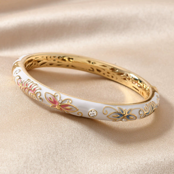 Retro Double Layer Alloy Hollow Round Silk Bracelet With Diamond Set Design