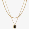 Retro Double Layer Turquoise Necklace With Geometric Square Pendant Stainless Steel Water Wave Chain Electroplated