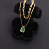 Retro Double Layer Turquoise Necklace With Geometric Square Pendant Stainless Steel Water Wave Chain Electroplated