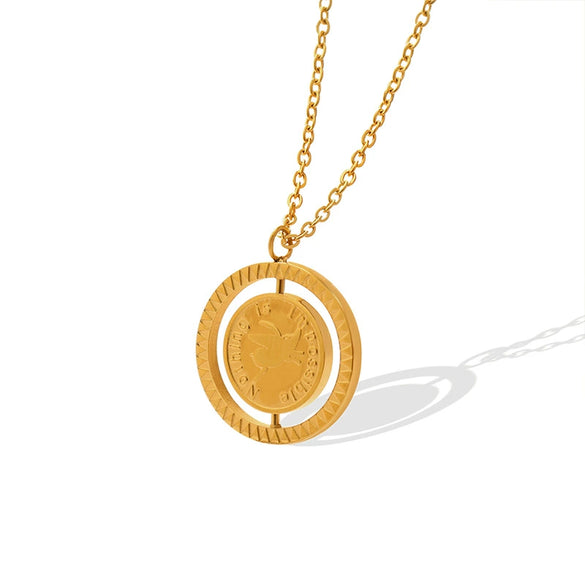 Retro Double Sided Pig Pendant Necklace Titanium Steel Gold Plated Geometric Collarbone Chain