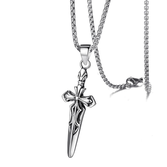 Retro Double Sword Cross Titanium Steel Pendant Necklace For Men With Electroplating Process And Animal Zodiac Pattern