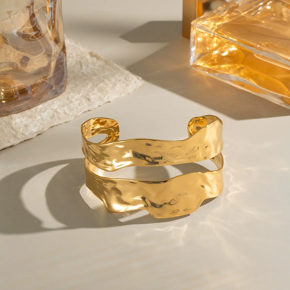 Retro Doublelayer Stainless Steel Bracelet For Women With 18K Gold Electroplating Hand Jewelry