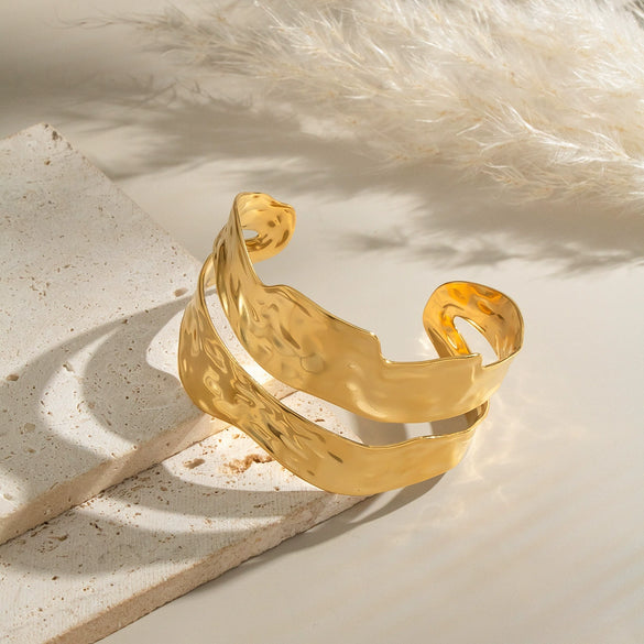 Retro Doublelayer Stainless Steel Bracelet For Women With 18K Gold Electroplating Hand Jewelry