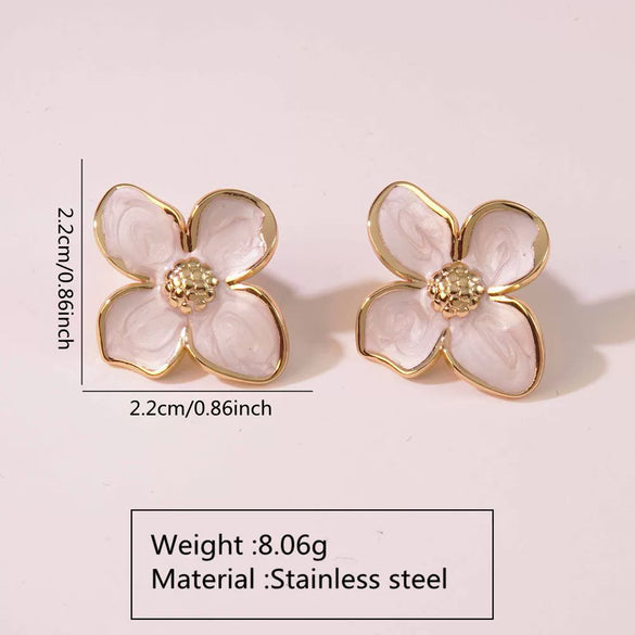 Retro Drip Glaze Palace Style Tulip Petal Floral Titanium Steel Earrings With Electroplating
