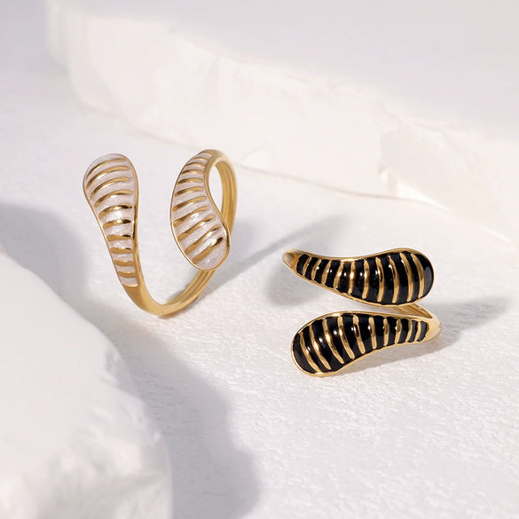 Retro Dropshaped Open Ring For Women Stainless Steel Geometric Electroplated