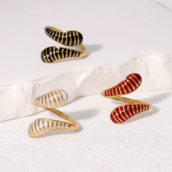 Retro Dropshaped Open Ring For Women Stainless Steel Geometric Electroplated