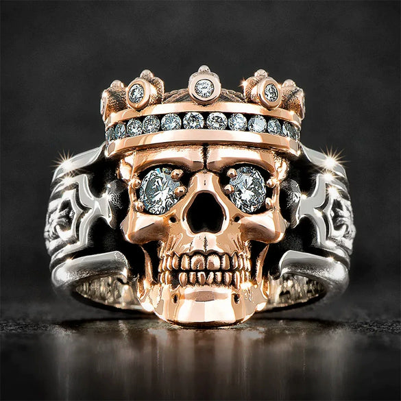 Retro Electroplated Alloy Crown Skull Ring With Hollow Geometric Design Exaggerated Statement Ring For Men