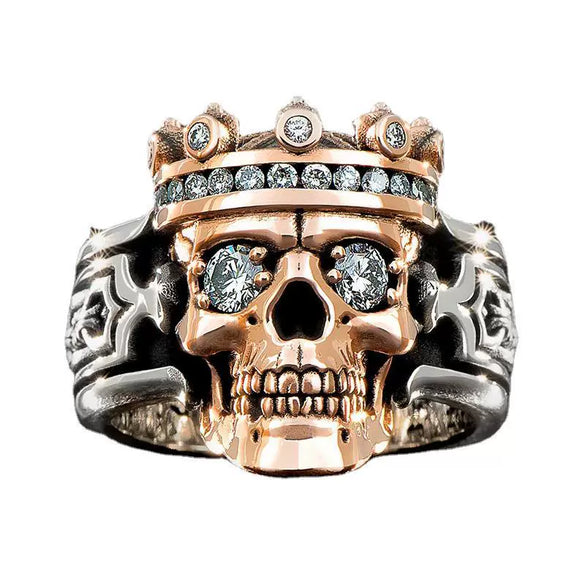 Retro Electroplated Alloy Crown Skull Ring With Hollow Geometric Design Exaggerated Statement Ring For Men