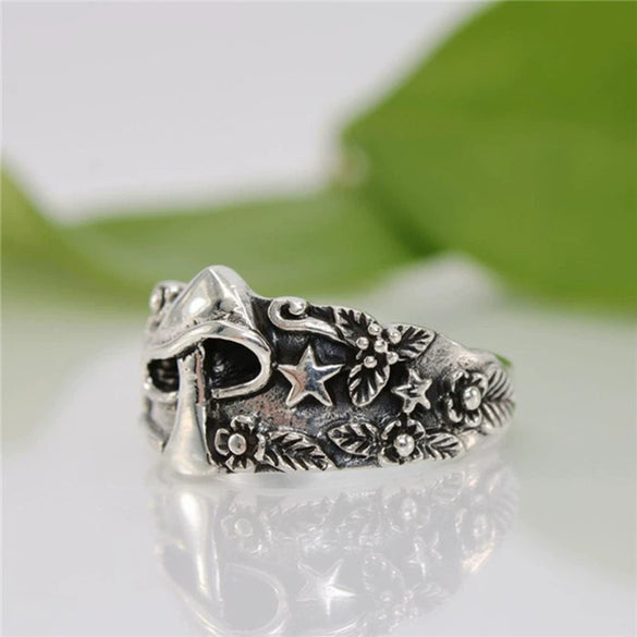 Retro Electroplated Alloy Leaf Mushroom Star Flower Fashion Ring Unisex Statement Jewelry