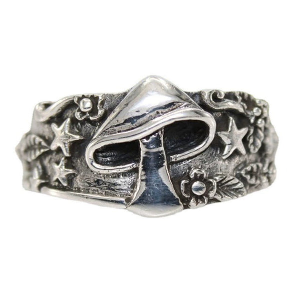 Retro Electroplated Alloy Leaf Mushroom Star Flower Fashion Ring Unisex Statement Jewelry