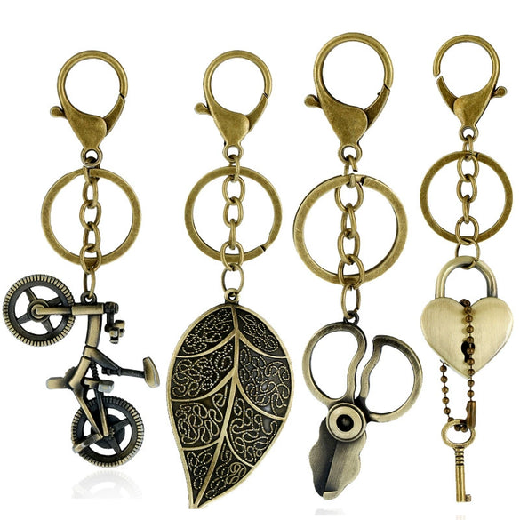 Retro Electroplated Alloy Peach Heart Bicycle Hat Keychain Pendant For Couple Bags And Car Keys