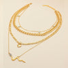 Retro Electroplated Alloy Snake Love Pendant Multilayer Cuban Chain Necklace With Colorful Diamond Detail