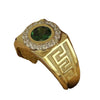 Retro Electroplated Alloy U Shaped Ring With Green Gem And Full Rhinestone Trim Unisex Medieval Style Statement Jewelry