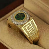 Retro Electroplated Alloy U Shaped Ring With Green Gem And Full Rhinestone Trim Unisex Medieval Style Statement Jewelry
