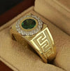 Retro Electroplated Alloy U Shaped Ring With Green Gem And Full Rhinestone Trim Unisex Medieval Style Statement Jewelry