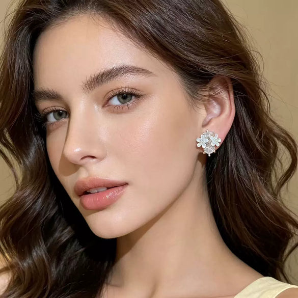 Retro Electroplated Copper Flower Clip On Earrings For Women Without Pierced Ears High End Floral Daily Accessories