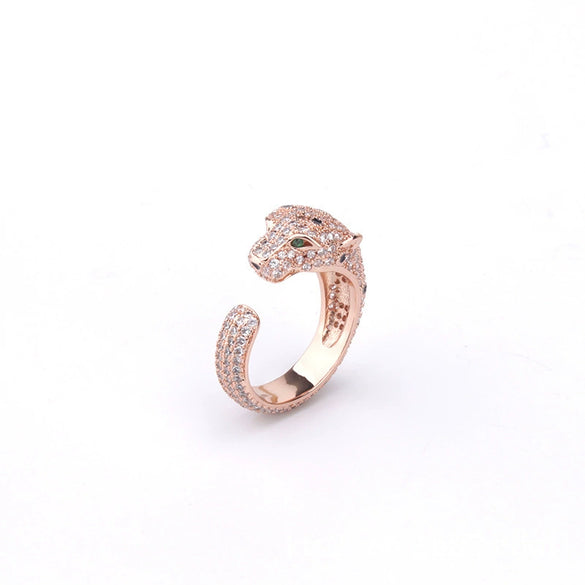 Retro Electroplated Copper Leopard Head Open Bracelet With Full Inlaid Zircon Animal Style Bangle For Women