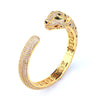 Retro Electroplated Copper Leopard Head Open Bracelet With Full Inlaid Zircon Animal Style Bangle For Women