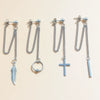 Retro Electroplated Metal Cross And Leaf Drop Earrings Unisex Statement Dangle Earrings