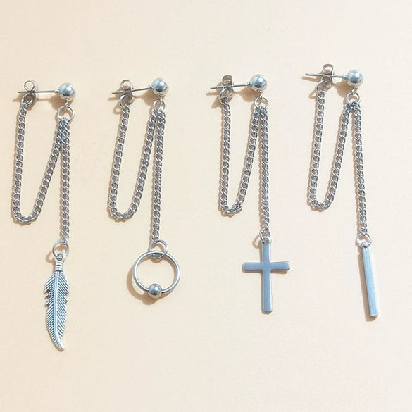 Retro Electroplated Metal Cross And Leaf Drop Earrings Unisex Statement Dangle Earrings
