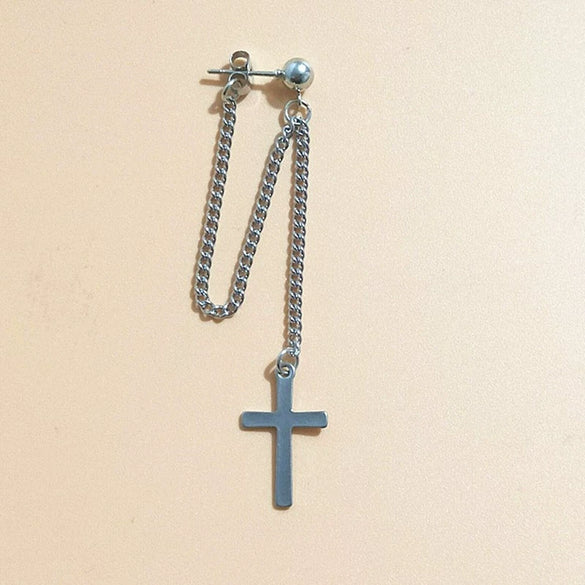 Retro Electroplated Metal Cross And Leaf Drop Earrings Unisex Statement Dangle Earrings