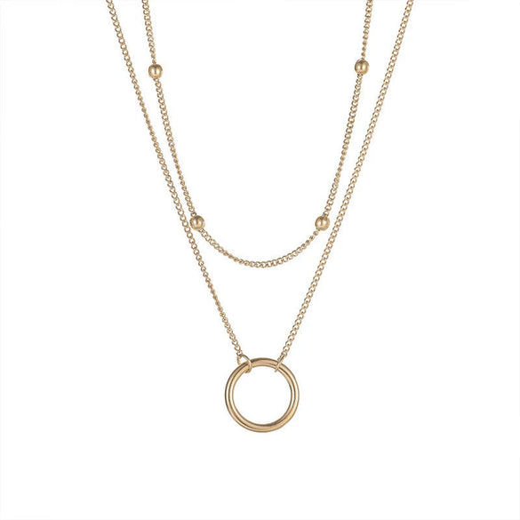 Retro Elegant Chain Multi Layer Clavicle Chain Necklace And Ring For Female Made Of Titanium Steel